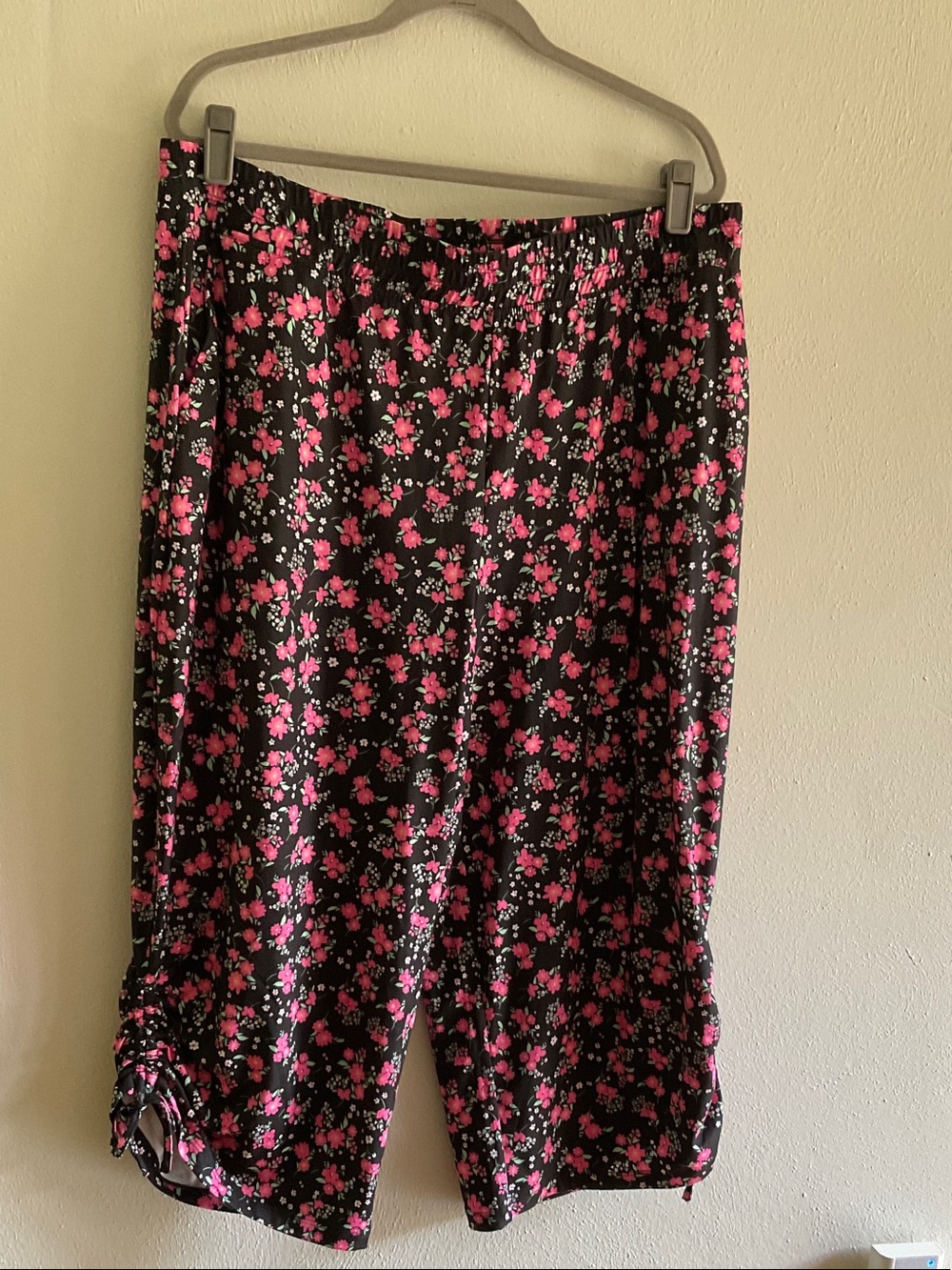 Cuddl Duds Black Pants with Pink Floral Print